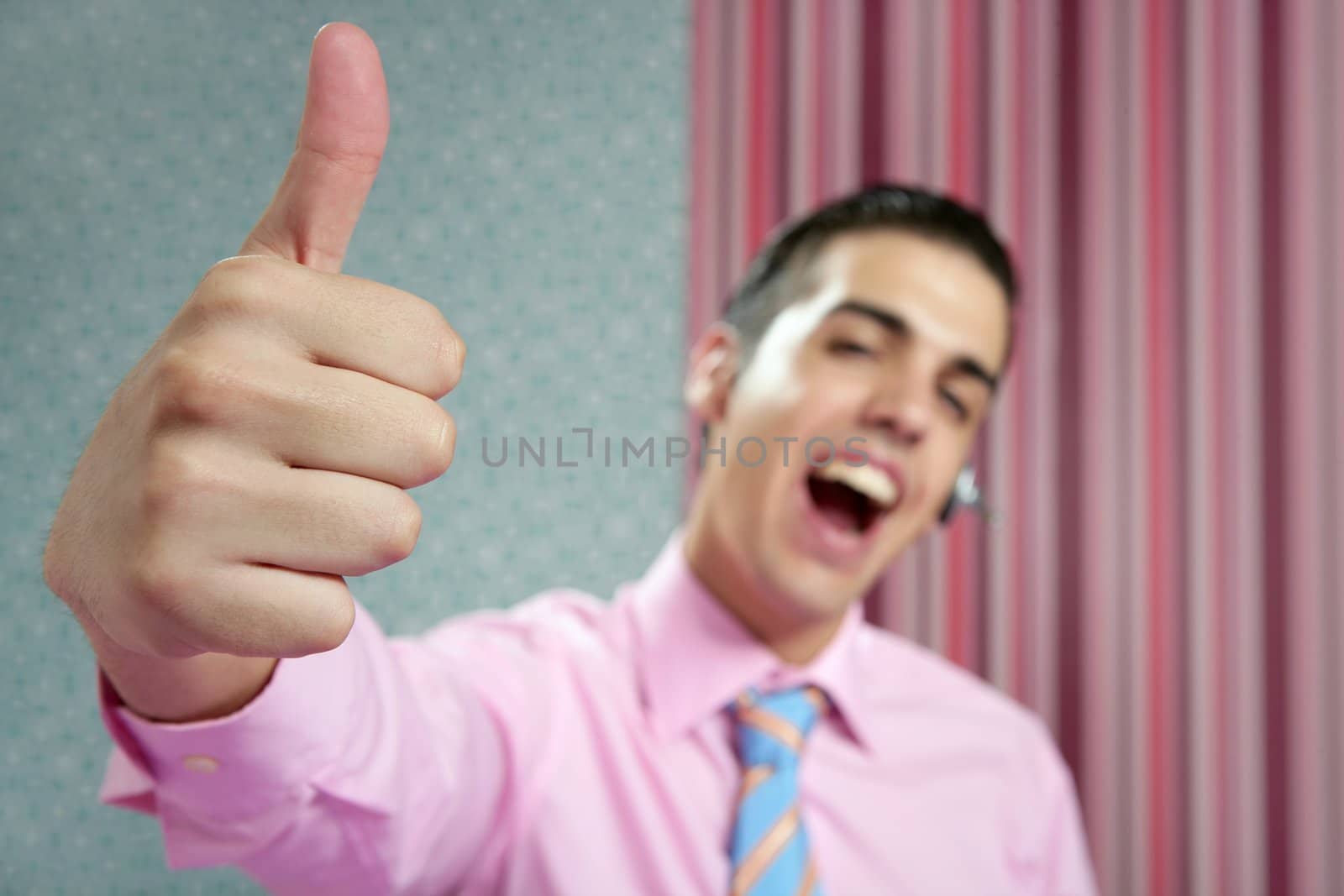 Businessman young with okay hand sign by lunamarina