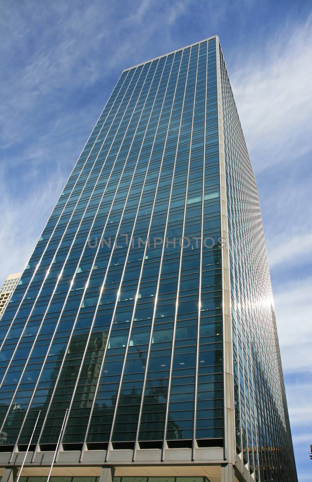 The high-rise buildings in the downtown Chicago