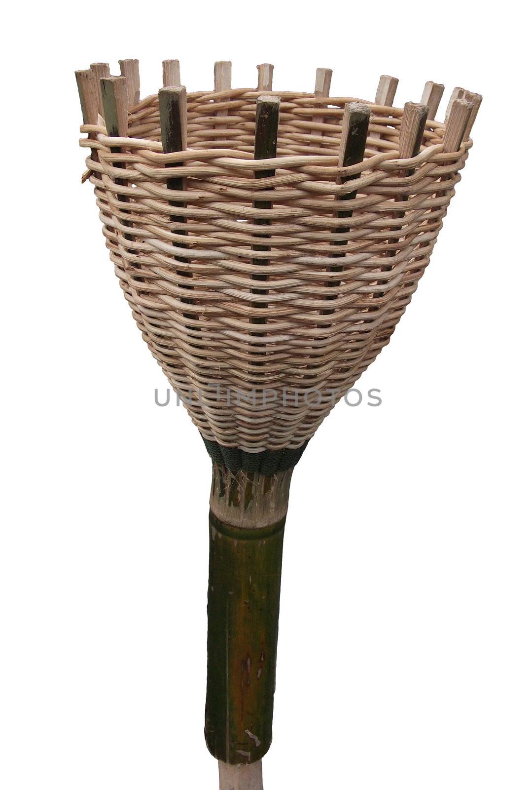 Fruit-picker made of a wicker scoop fixed to a long handle