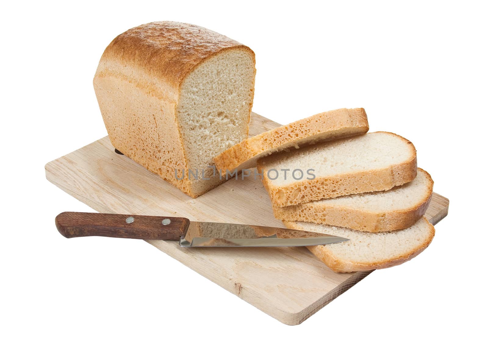 bread with a knife on a cutting board by oleg_zhukov