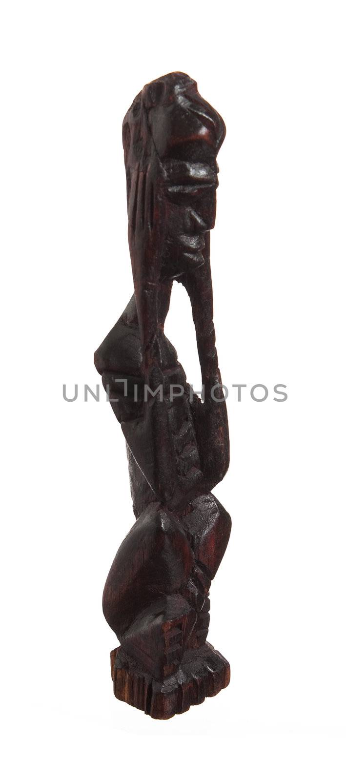 African statue of black wood isolated on white background