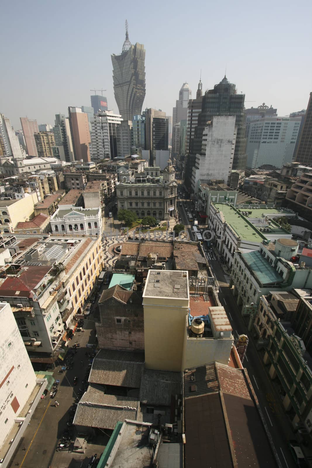 Macau skyline. You can see the famous new Hotel Lisboa, as well as the popular Senado Square.