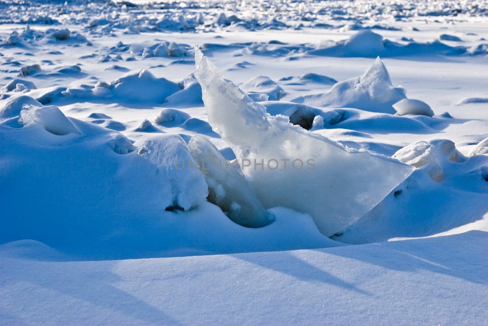 view series: winter river with ice landscape