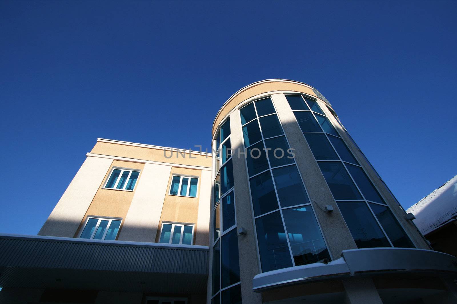 Modern building on a background of the dark blue sky
