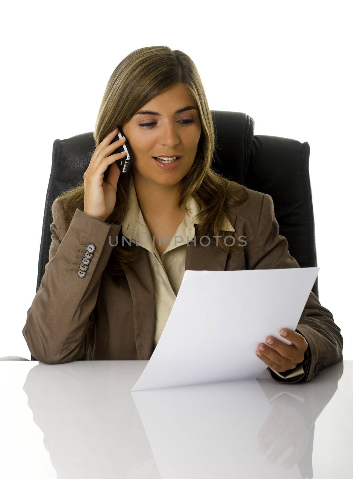 Business woman talking with clients at the phone