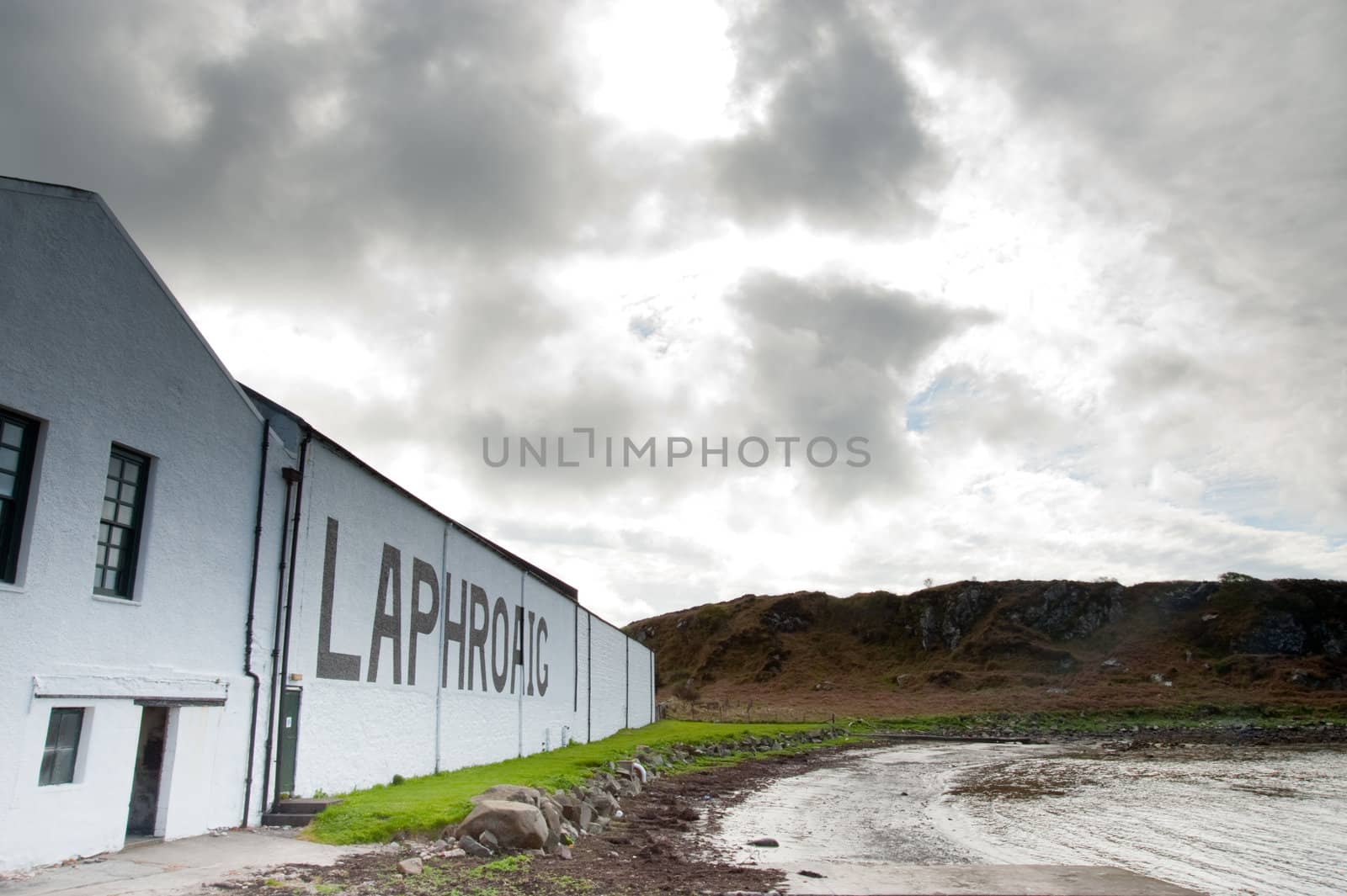 Laphroaig distillery and Loch Laphroaig bay on the island of Islay