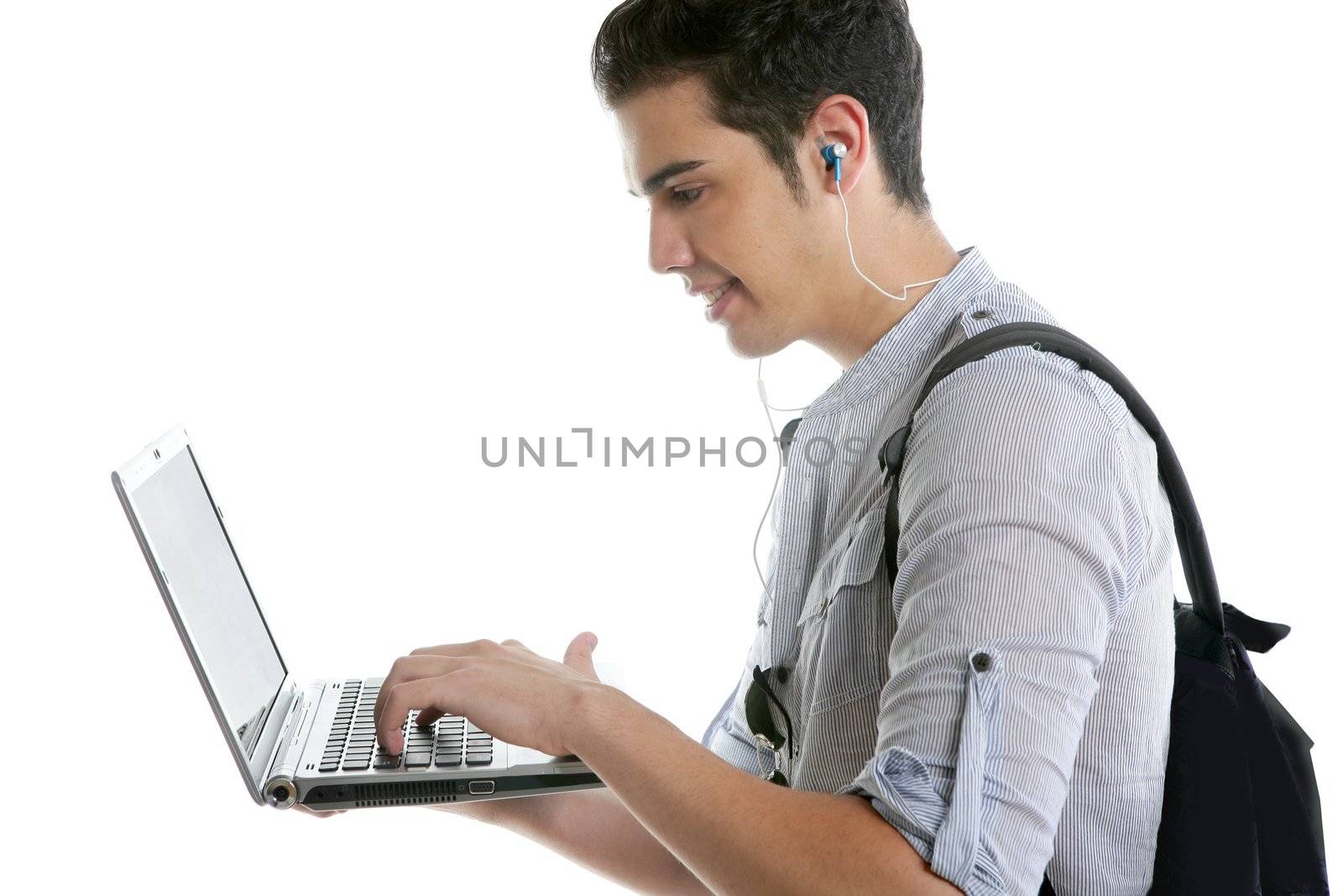 Male young student homework with laptop by lunamarina
