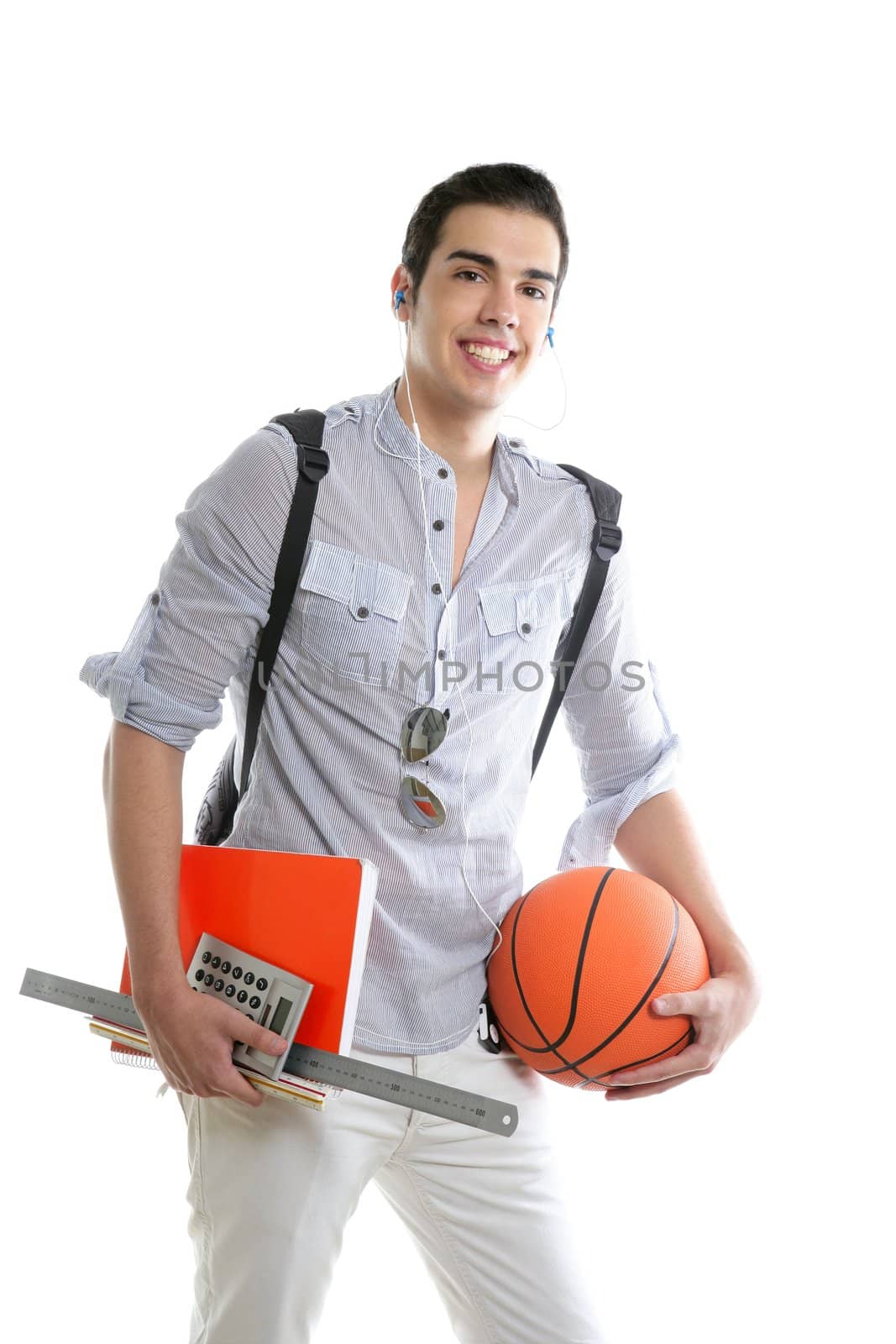 American look student boy with basket ball by lunamarina