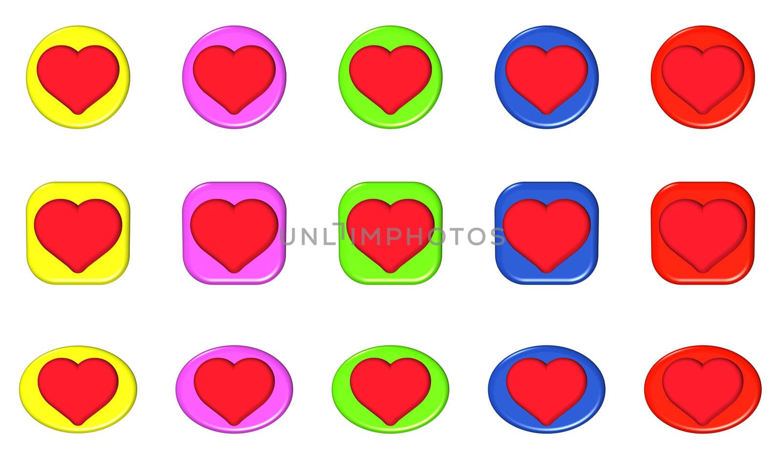 set of buttons 3d theme heart and love
