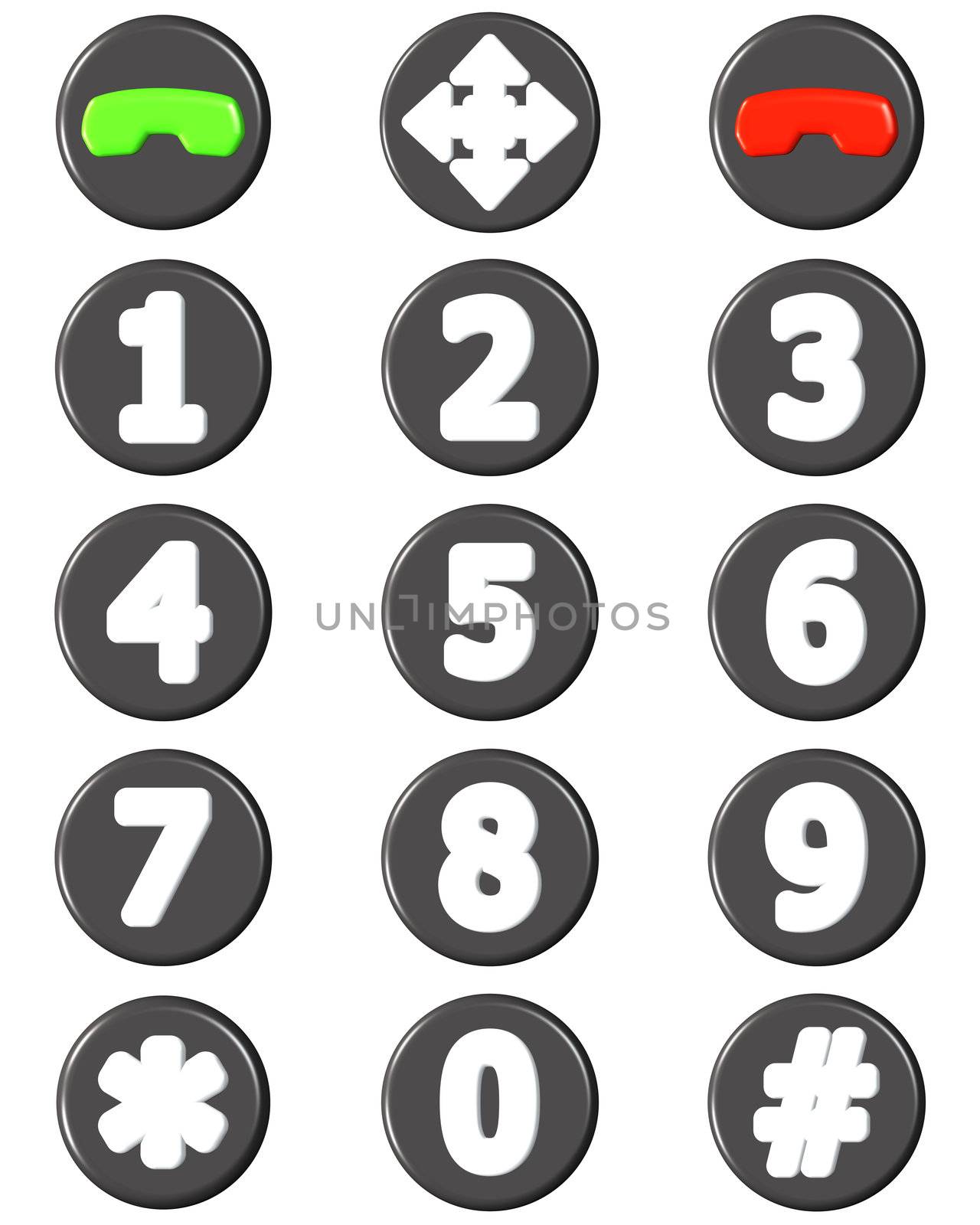 black and white phone buttons