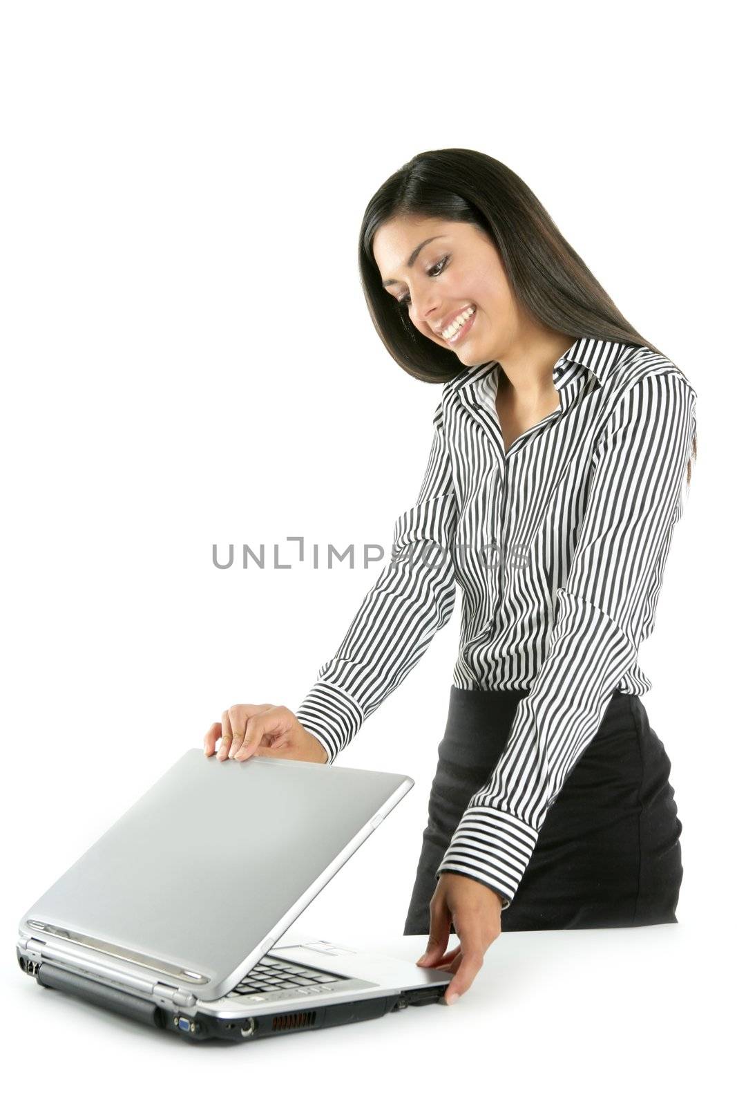 Beautiful indian brunette businesswoman laptop by lunamarina