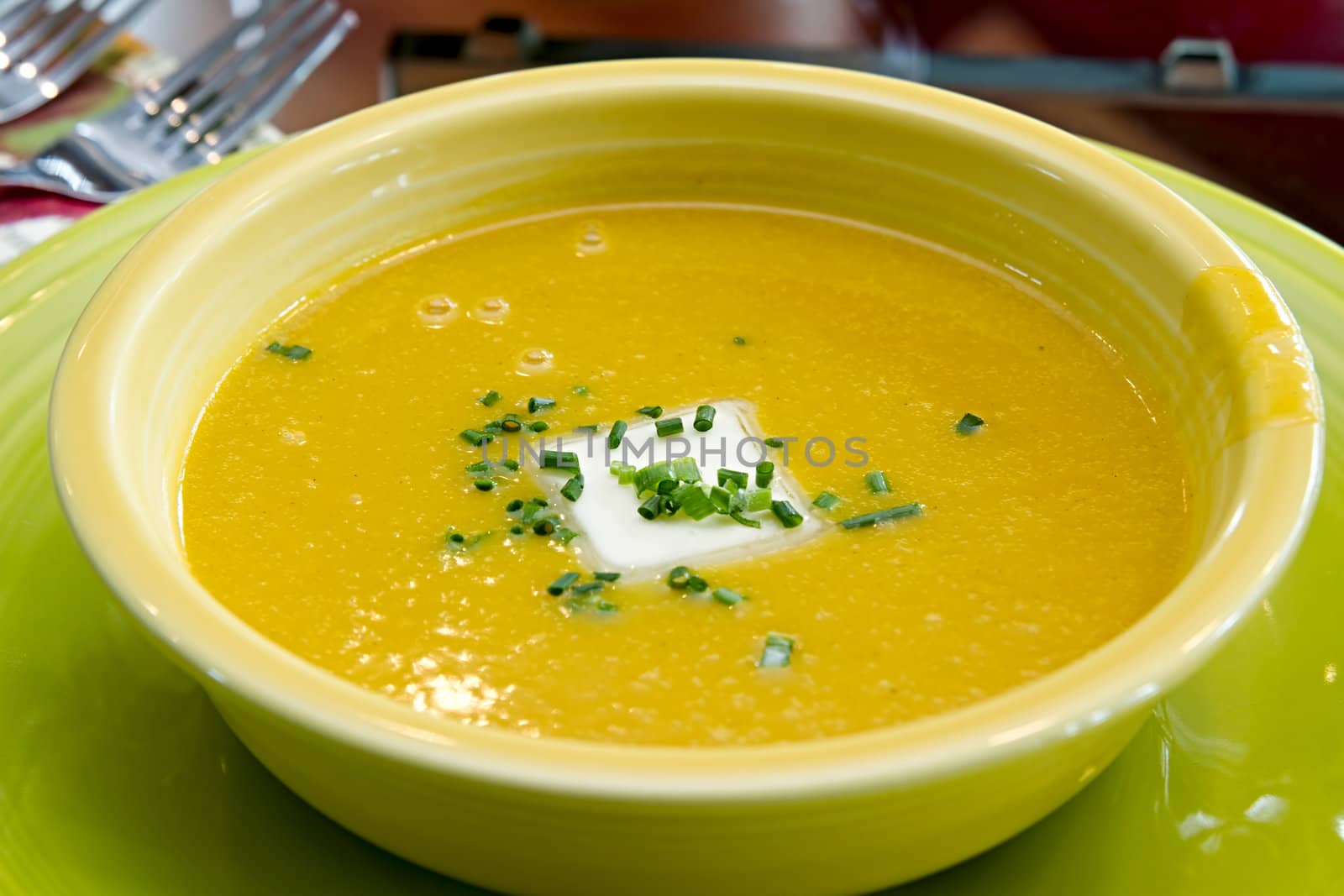 Organic Butternut Squash Soup with Butter and Chives