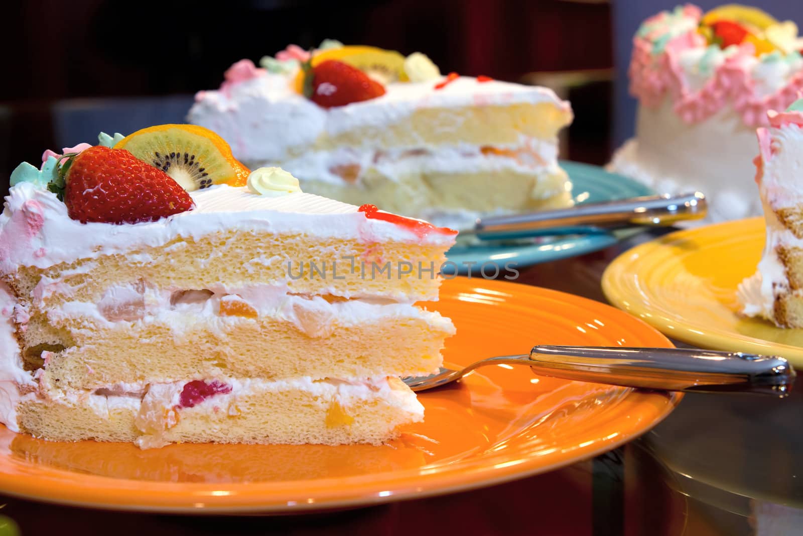 Happy Birthday Cake with Fresh and Canned Fruits Layered with Whipped Cream