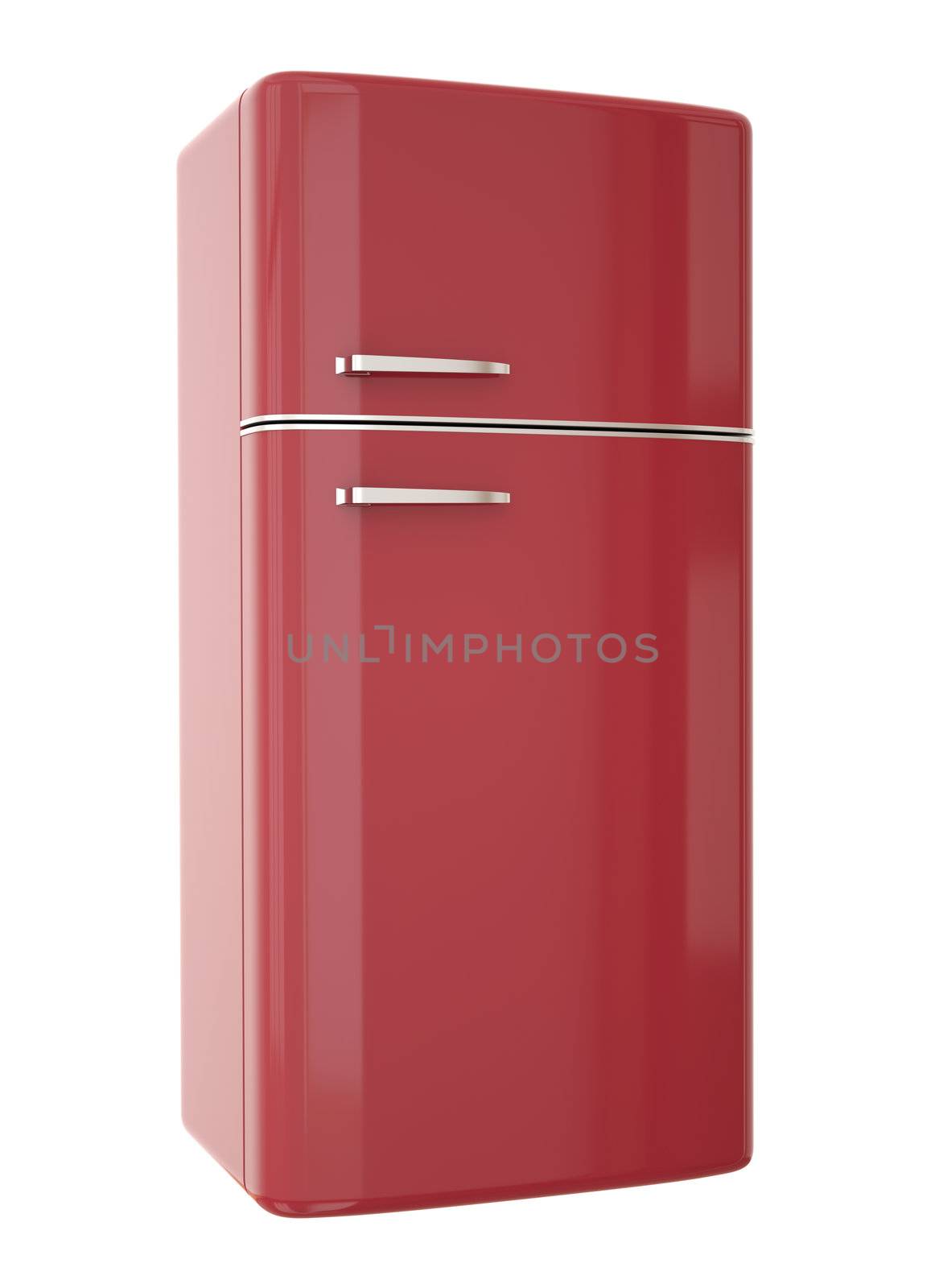Red refrigerator. 3D render.