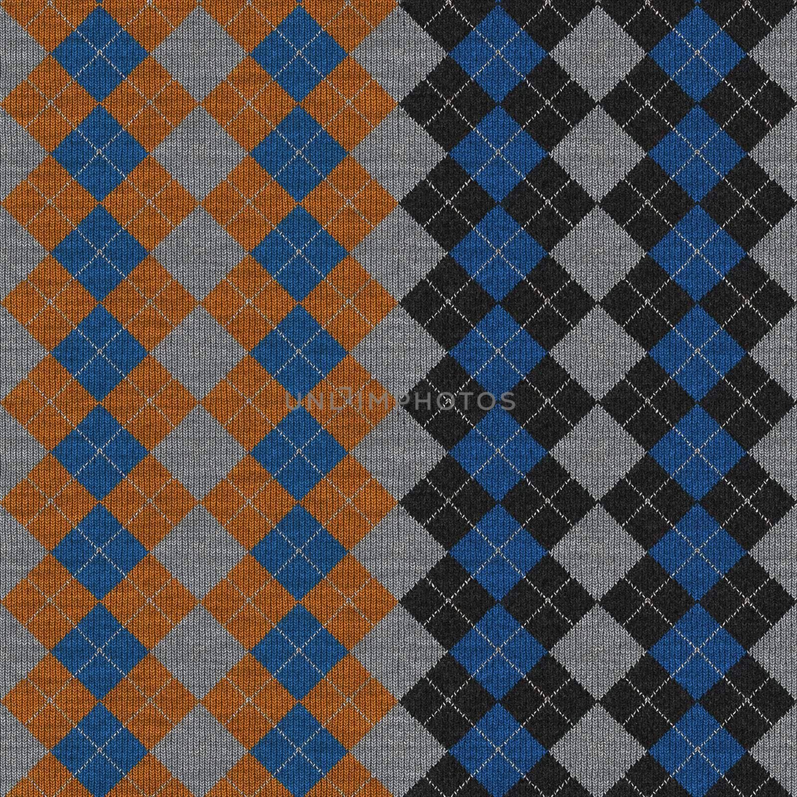 Image of knitted multi-coloured woolen squares. Seamless texture