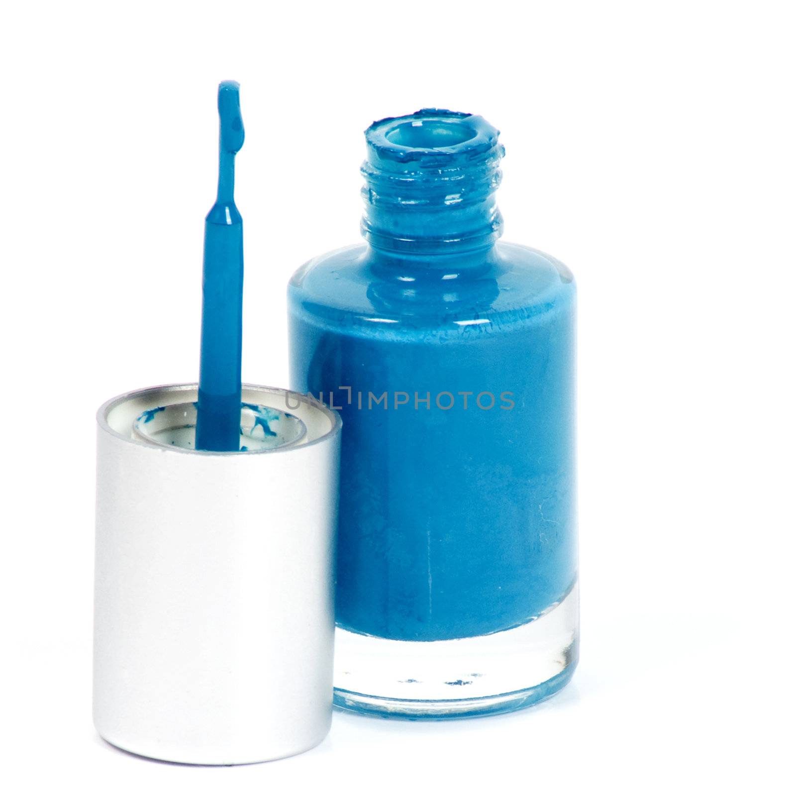 blue nail polish on white background by ladyminnie
