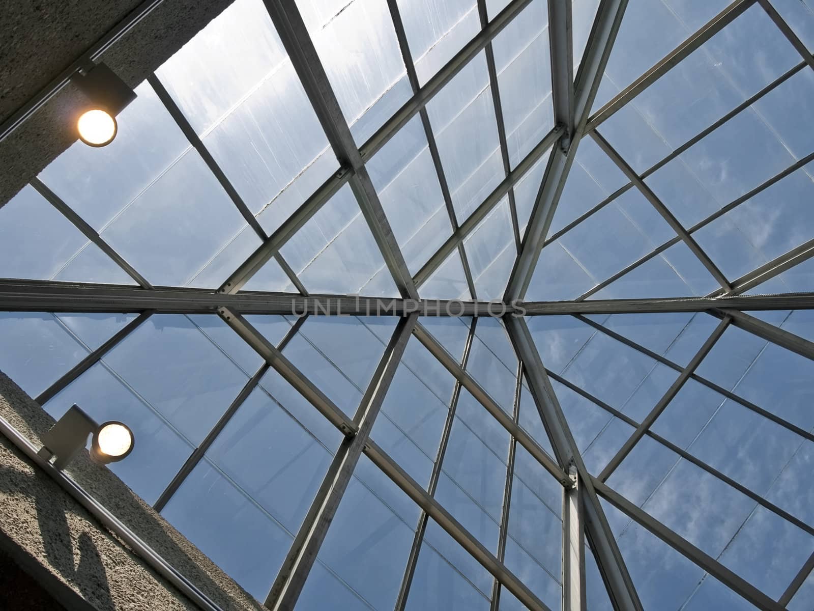 Bright sunlight through skylight in a local mall.