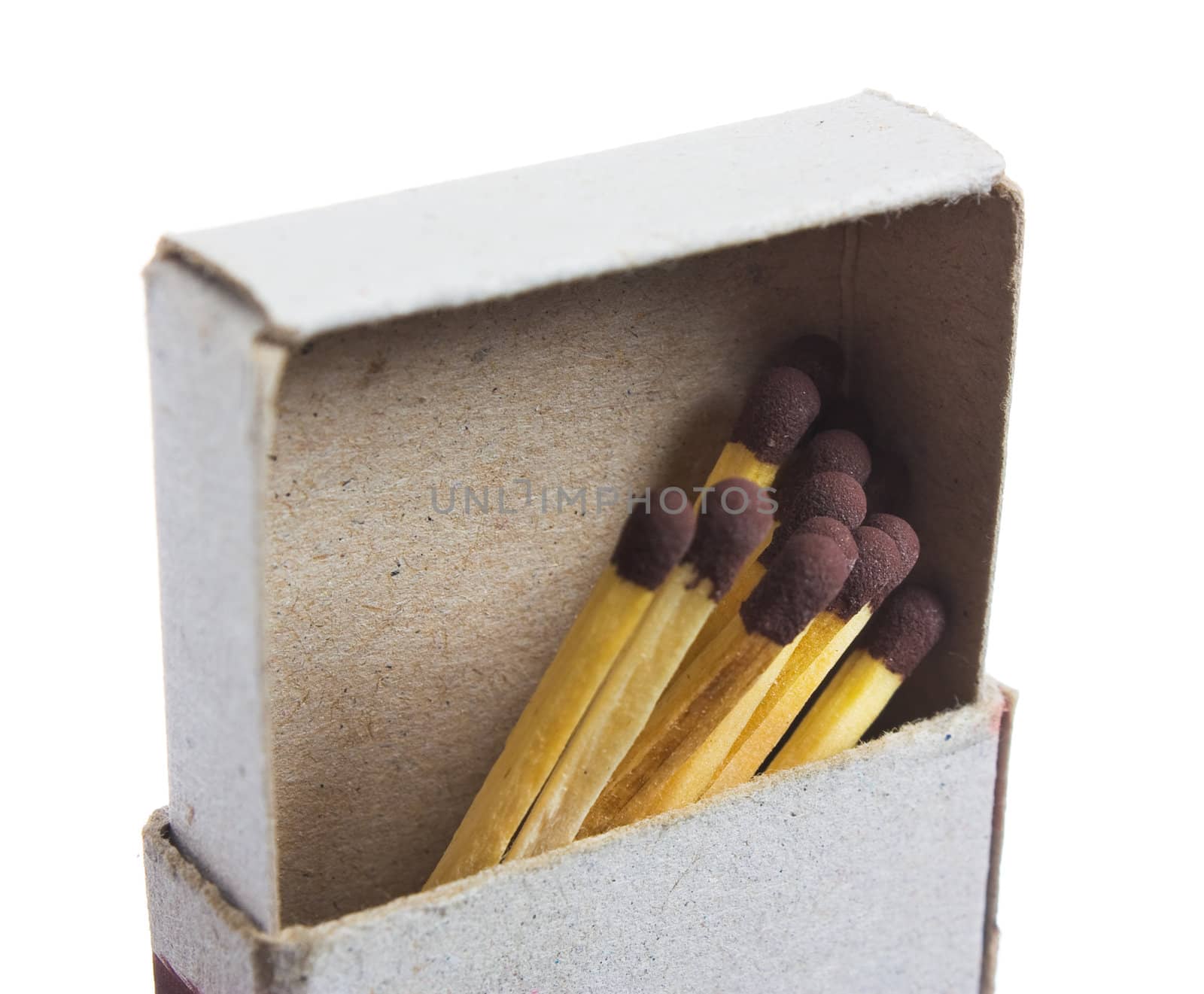 matches in a matchbox isolated on a white background