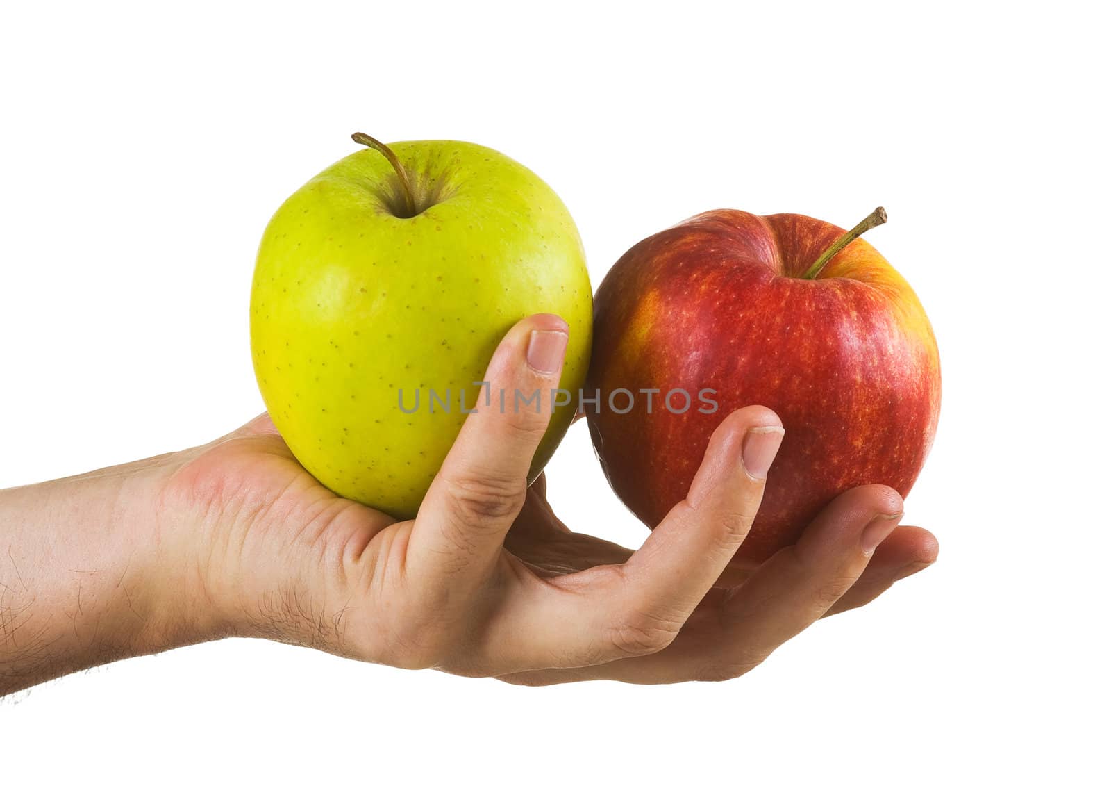 apple in hand isolated on white background