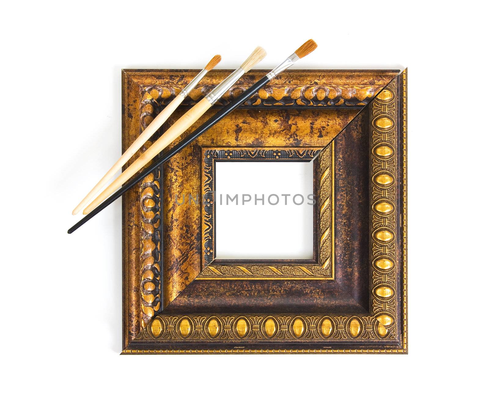 Brushes and frame isolated on white background