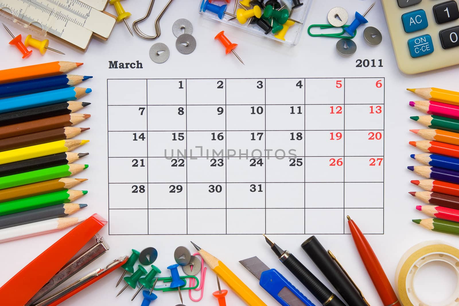 monthly calendar with office and stationery for 2011 by oleg_zhukov