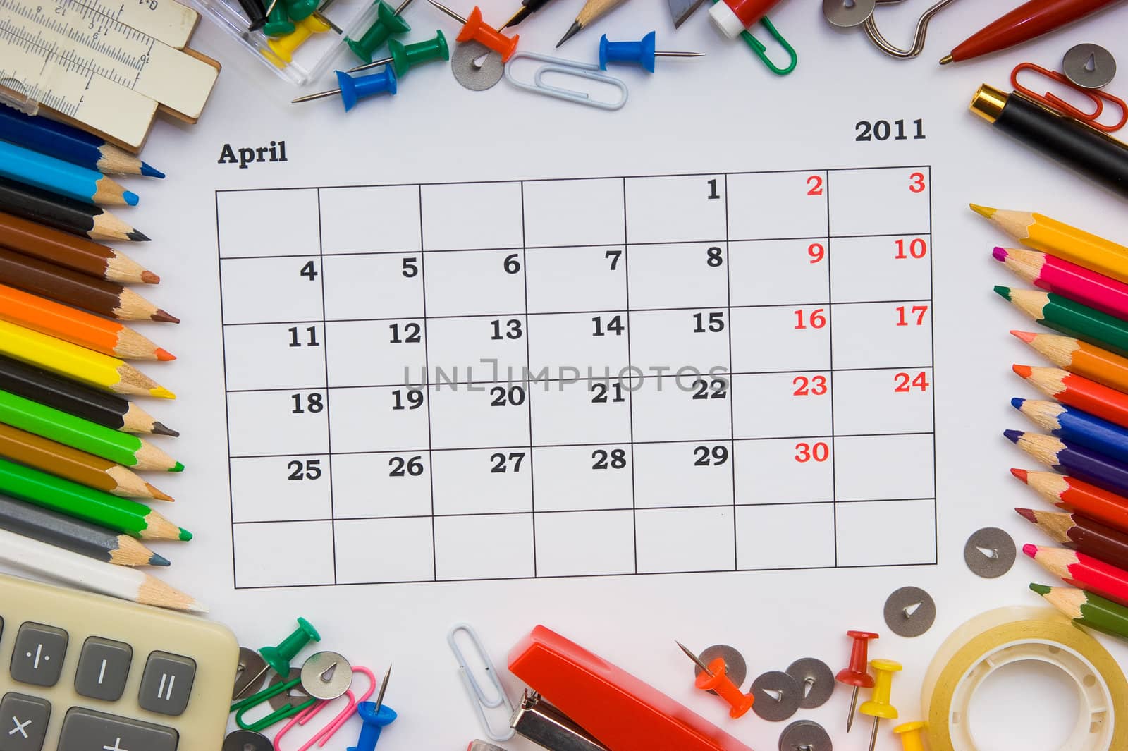 monthly calendar with office and stationery for 2011 by oleg_zhukov