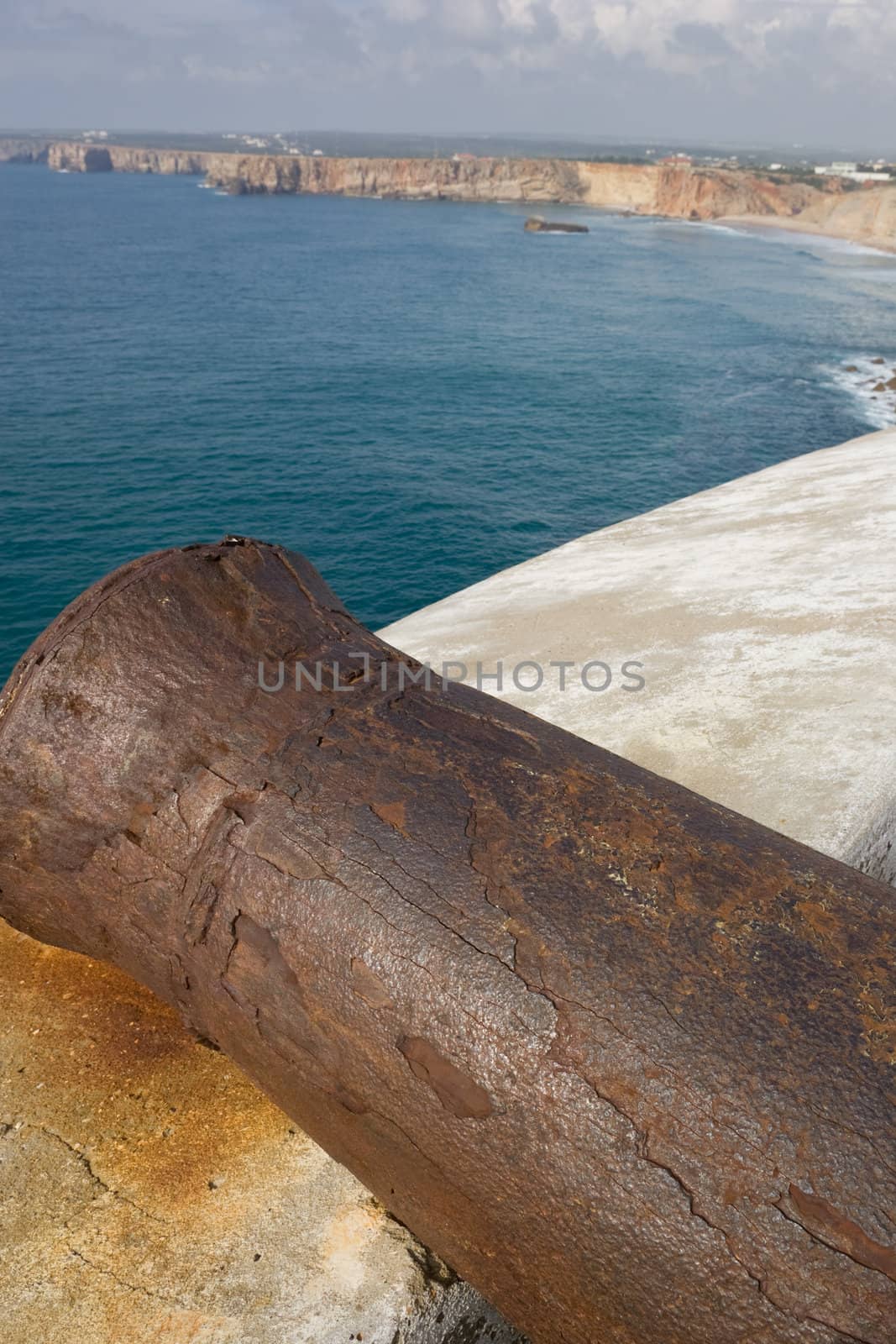 An old cannon which protects this fort from enemy ships.  Fortaleza de Sagres, Portugal