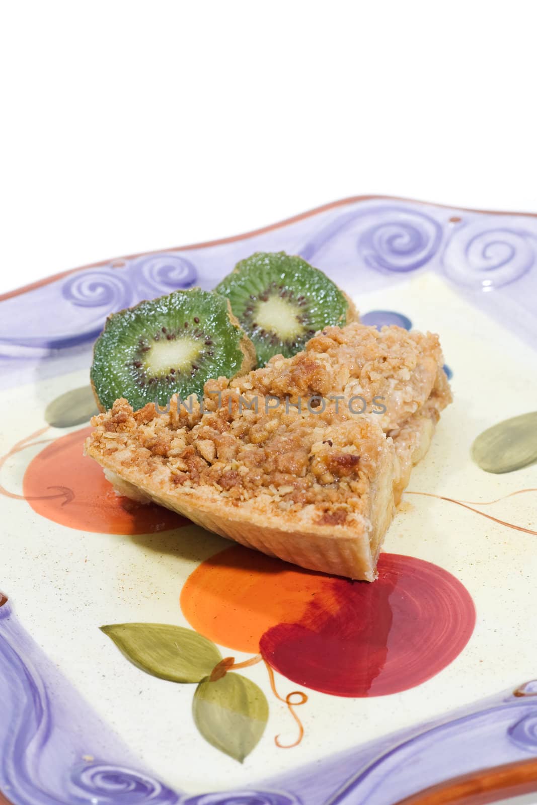 Apple pie slice with kiwi garnish by woodygraphs