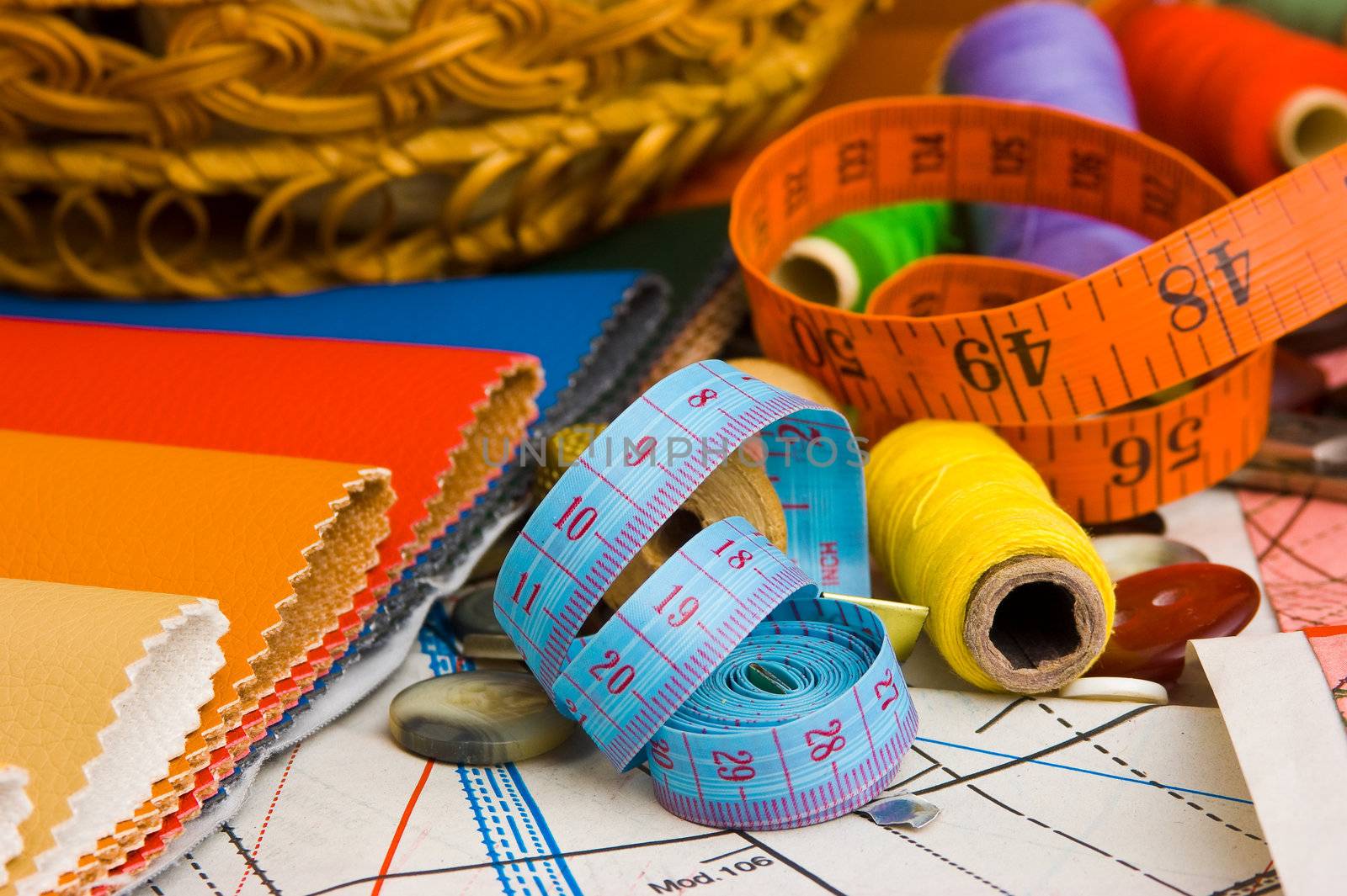 sewing supplies on the background patterns