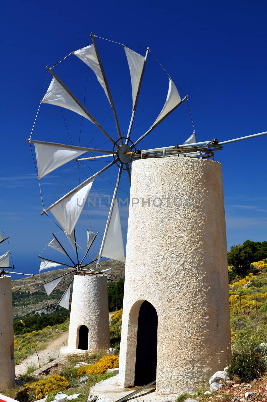 Travel photography: traditional wind mills in the Lassithi plateau, Crete.