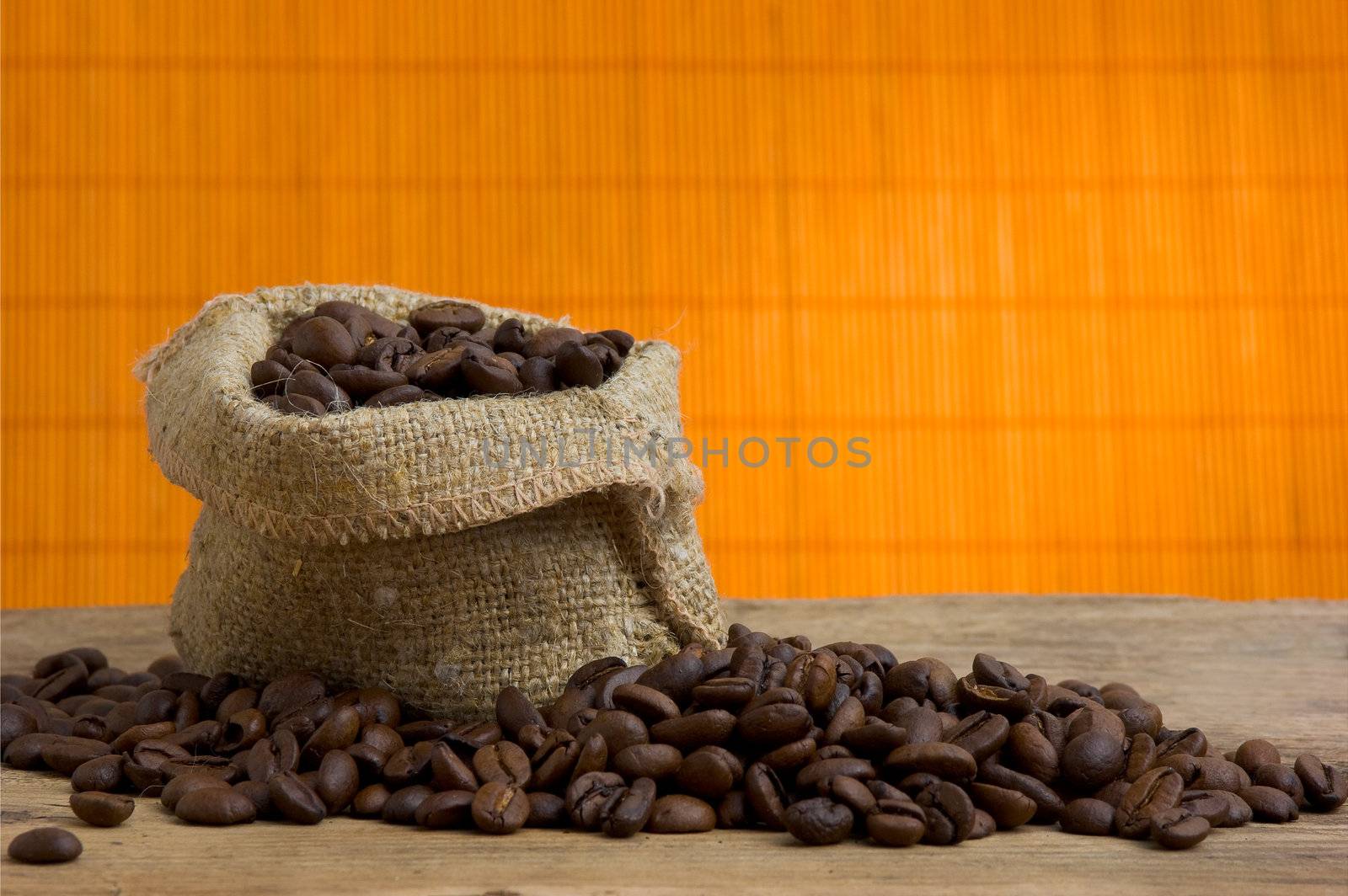 Coffee beans spilled out of the bag