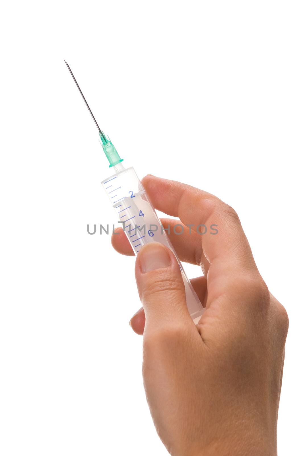 introduction of intravenous injection isolated on white background