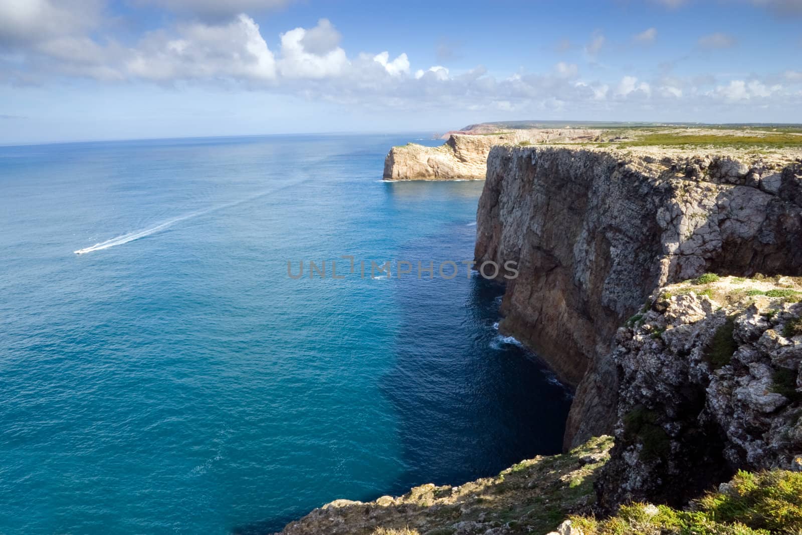 The cliffs at Cape Saint Vincent, near Sagres, Portugal, historically known as the 'end of the world'