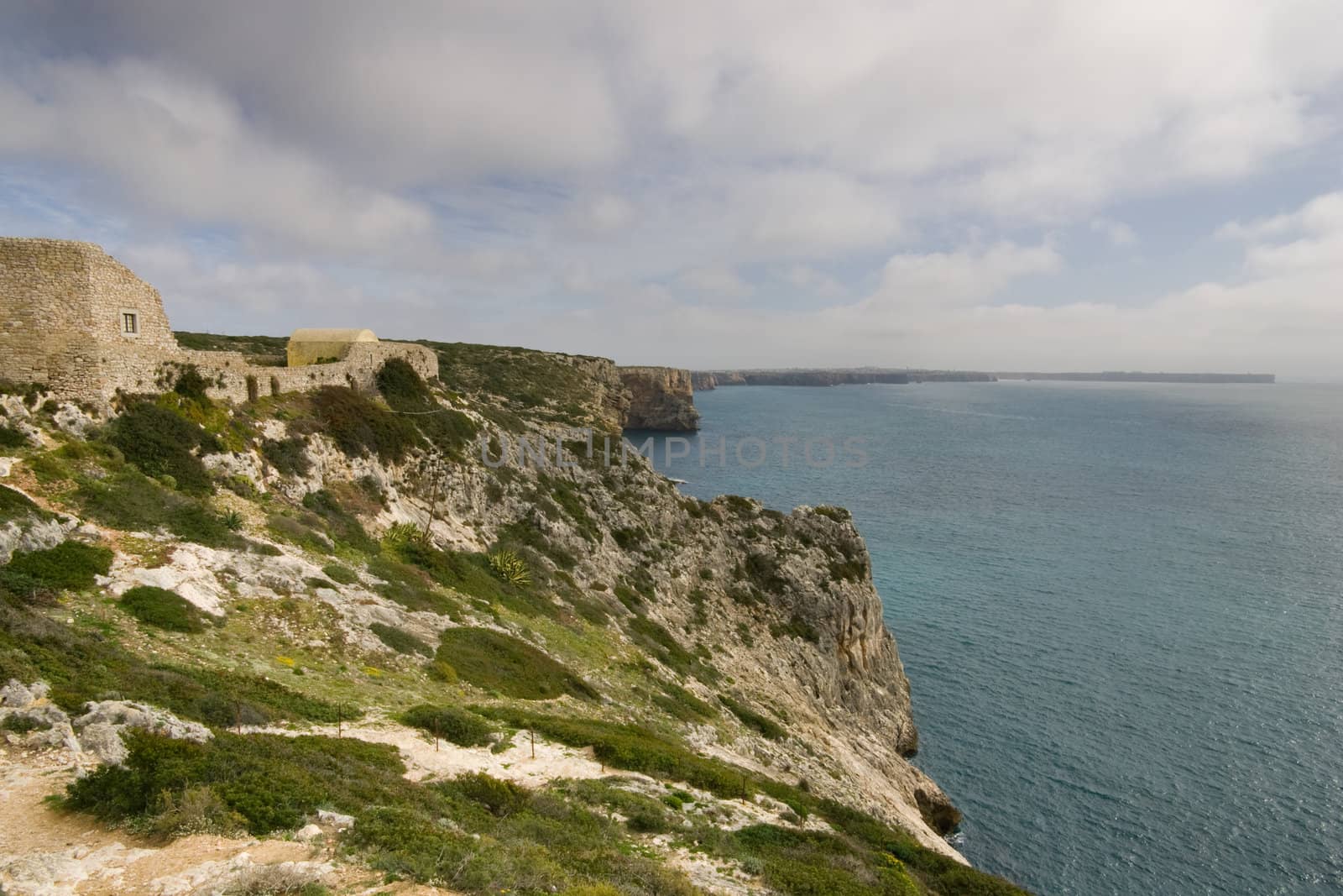 Near Cape Saint Vincent in the Algarve, the Fortaleza de Beliche overlooks the Atlantic Ocean.  Portugal.