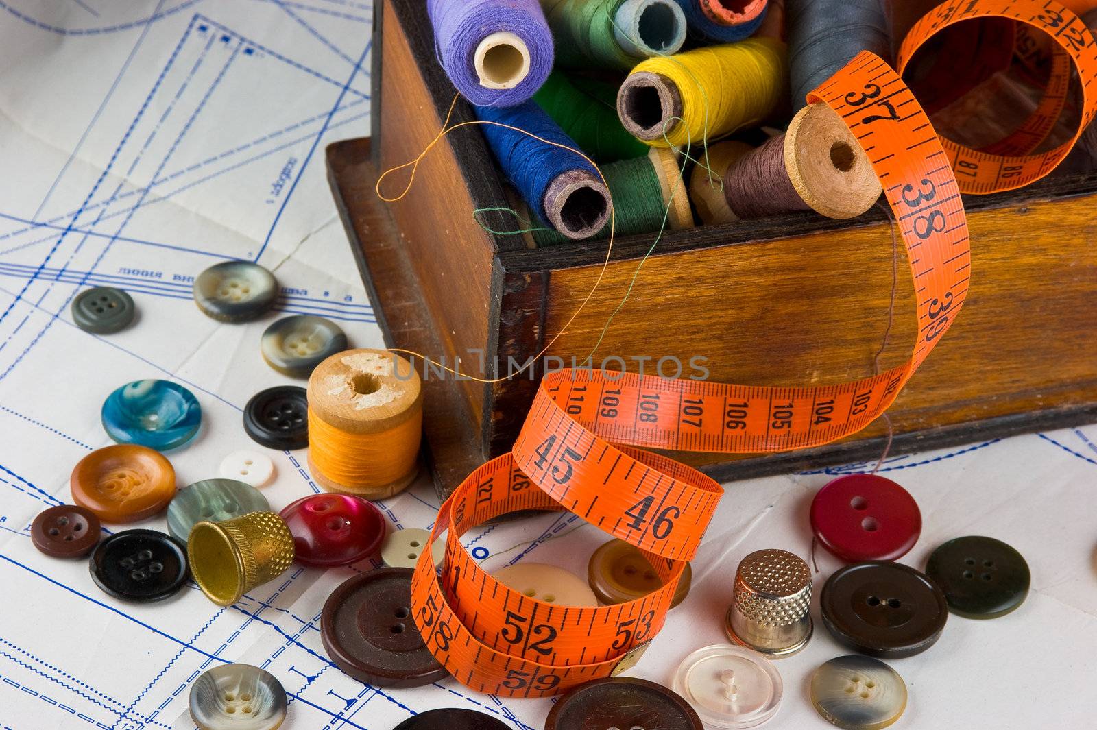 sewing supplies on the background patterns
