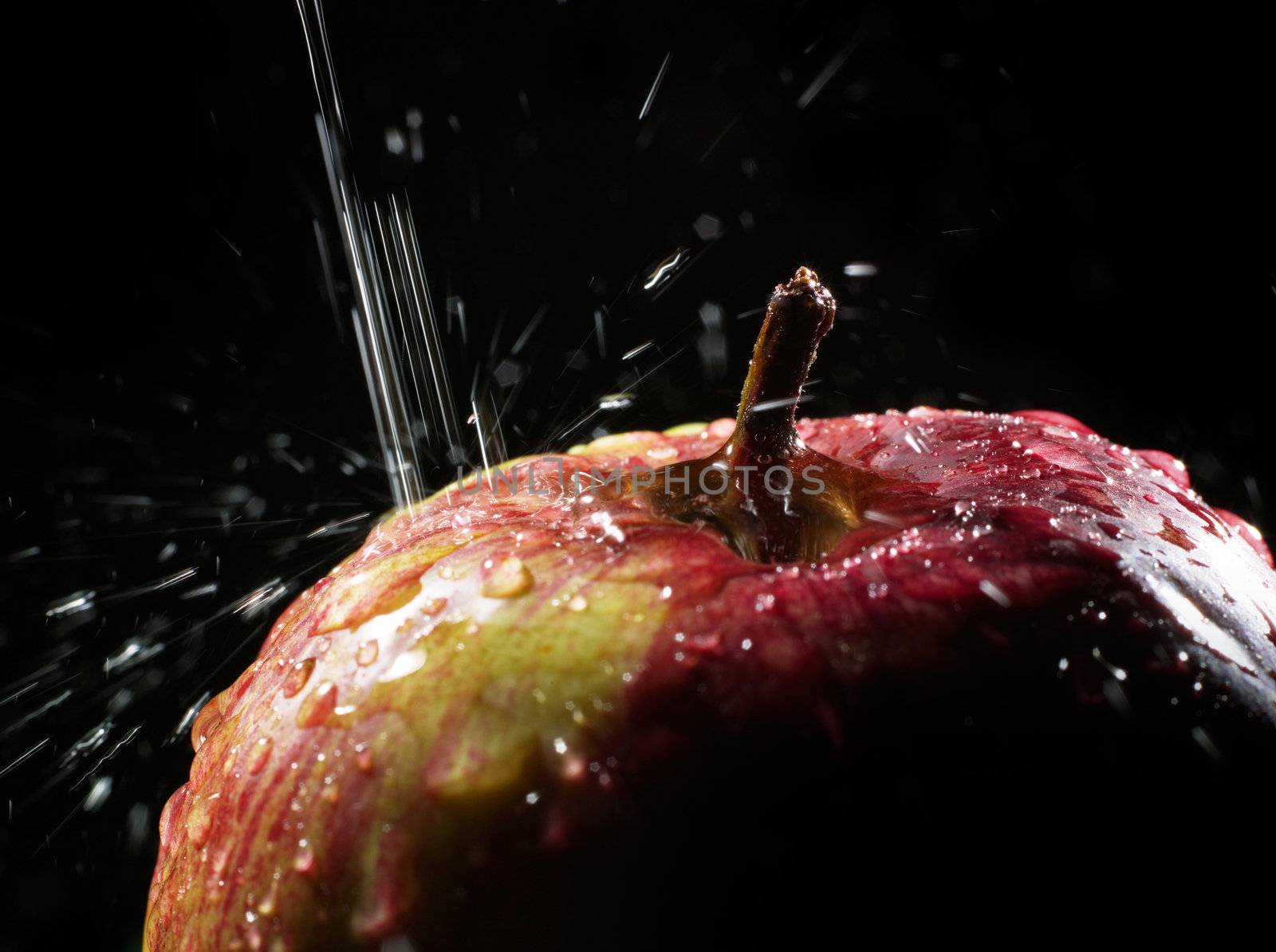 red apple under running water by oleg_zhukov