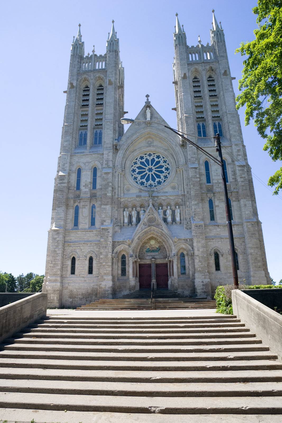 Looking up at the Church of Our Lady. Guelph, Ontario, Canada