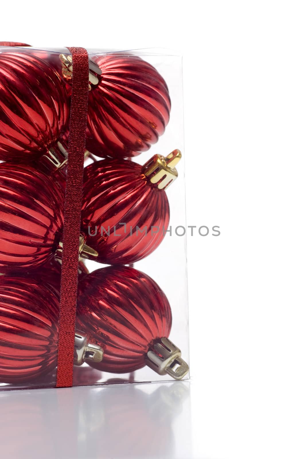Bunch of red boxed ornaments with ribbon by woodygraphs