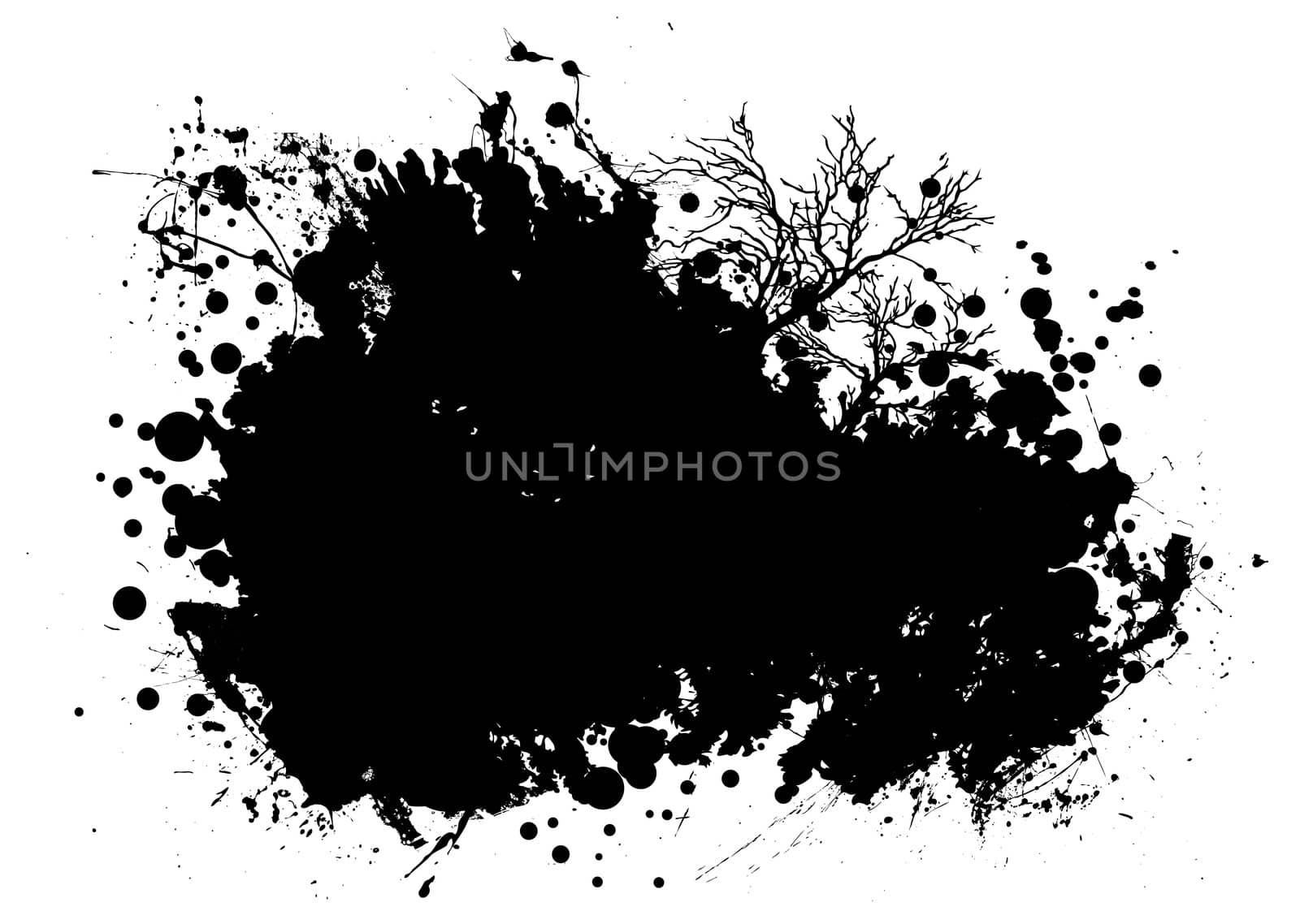 Nature inspired grunge blob with ink splat design and copy space