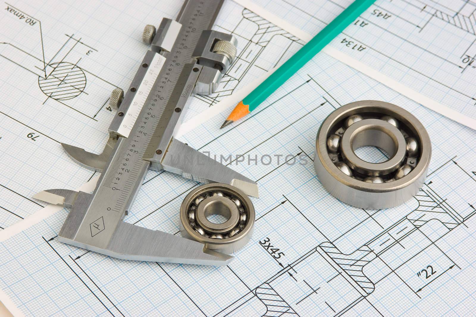 tools and mechanisms detail on the background of technical drawings