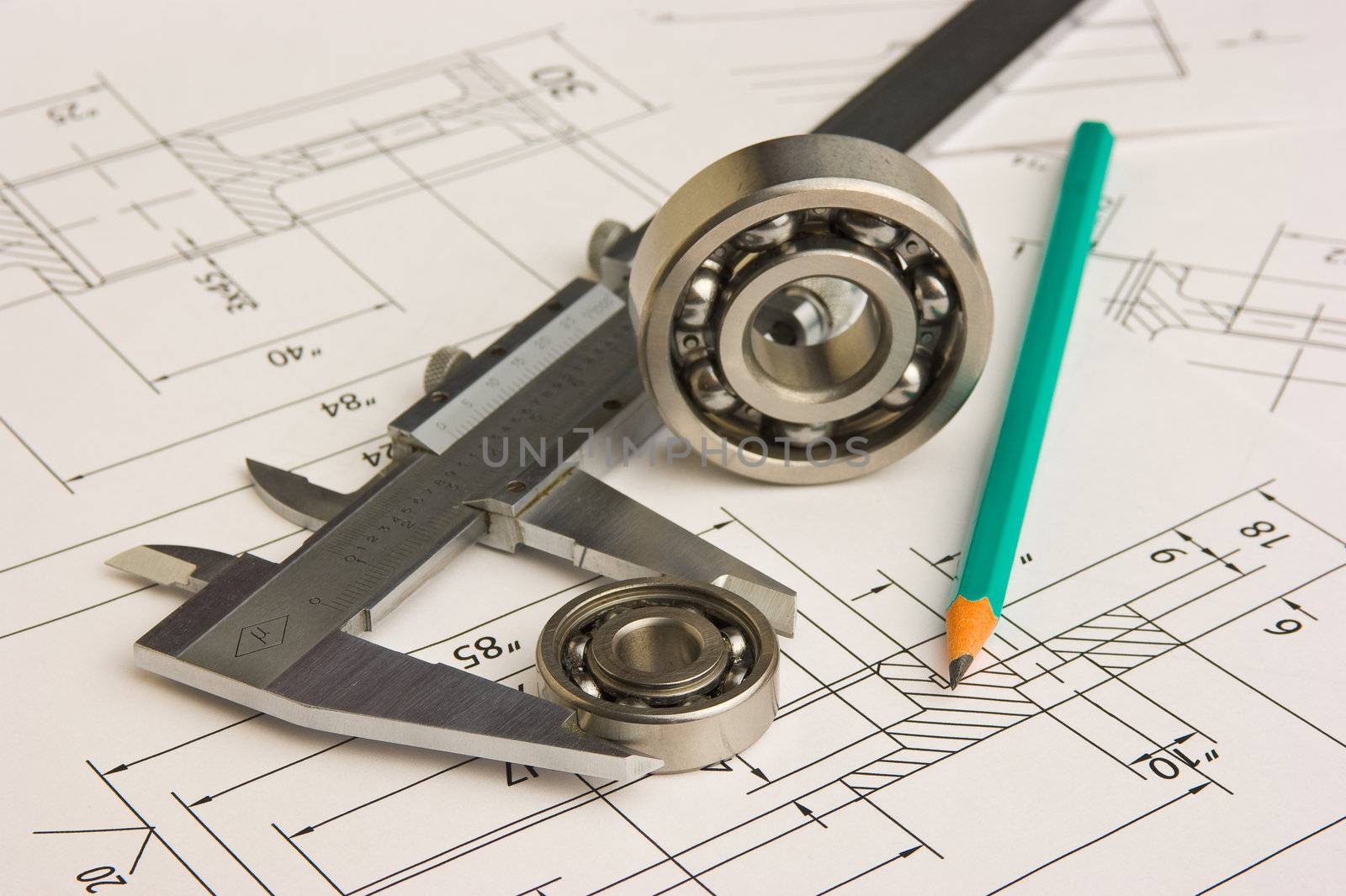 tools and mechanisms detail on the background of technical drawings