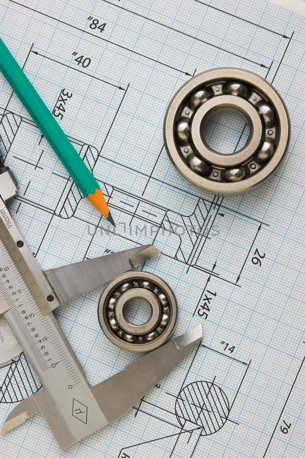 tools and mechanisms detail on the background of technical drawings