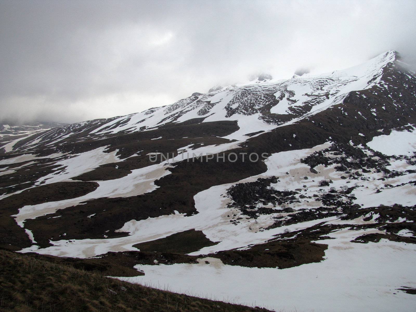 Mountains; rocks; relief; landscape; hill; panorama; caucasus; top; slope; ridge; snow; cool; clouds; sky; glacier; beauty