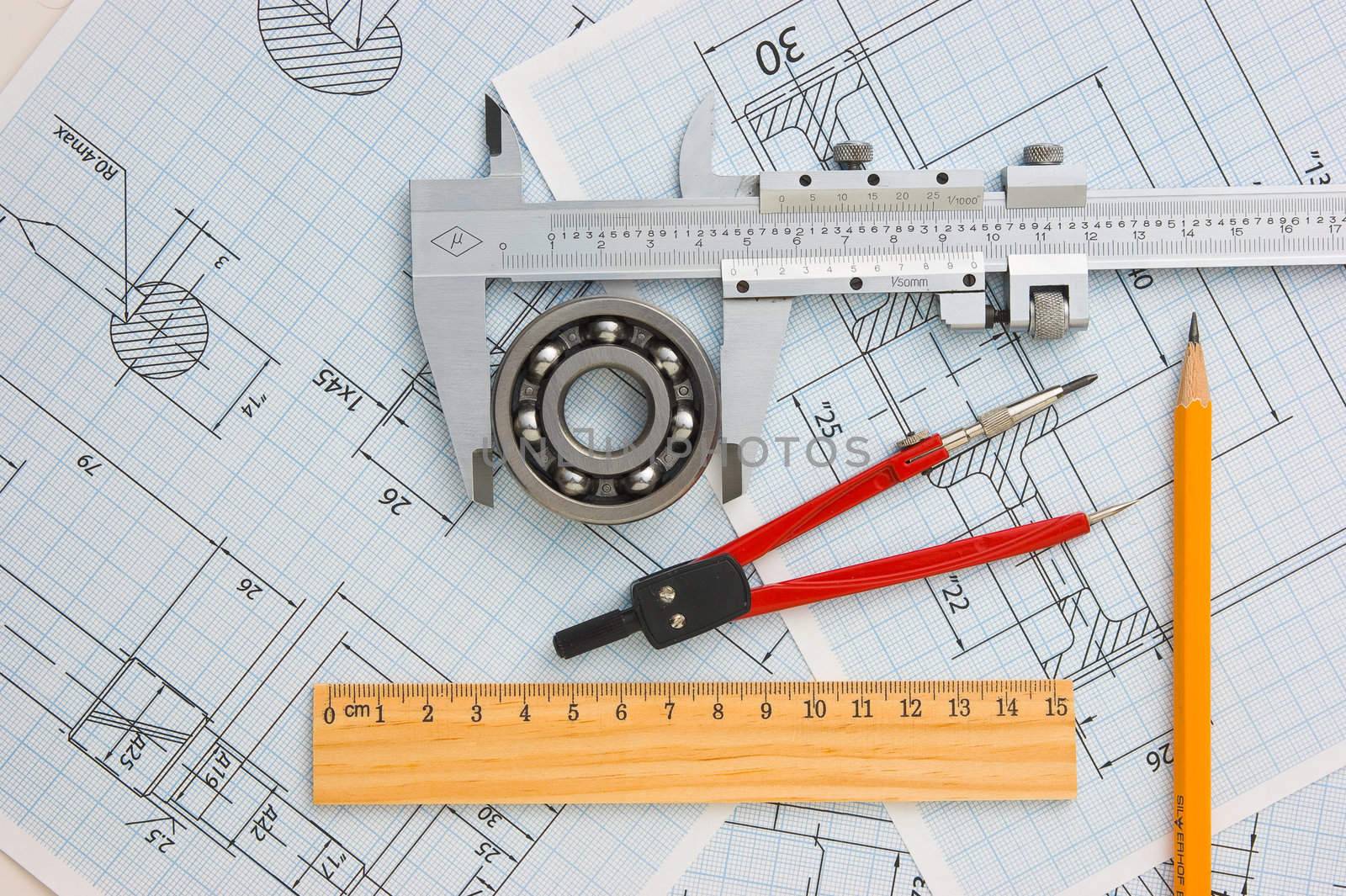 tools and mechanisms detail on the background of technical drawings