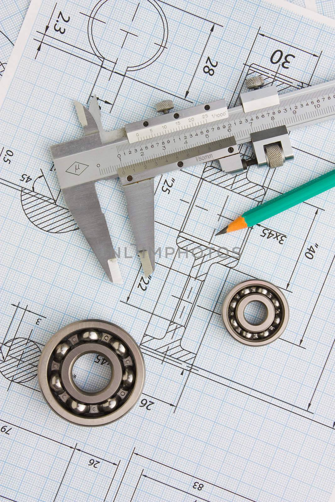 tools and mechanisms detail on the background of technical drawings