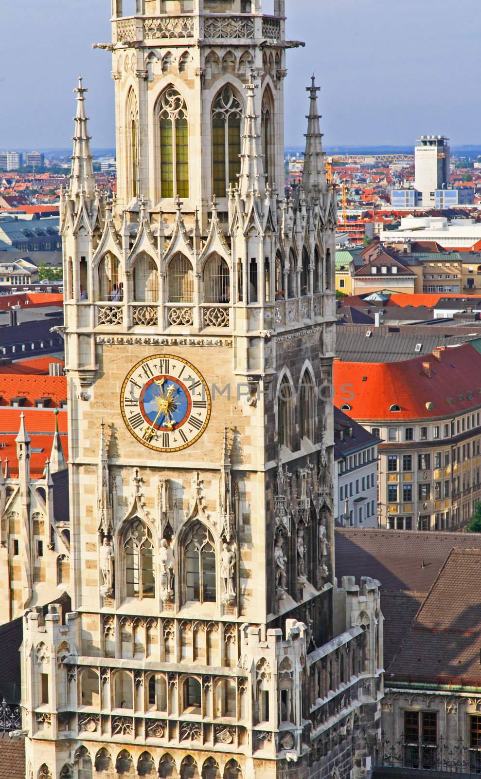 The aerial view of Munich city center from the tower of the Peterskirche