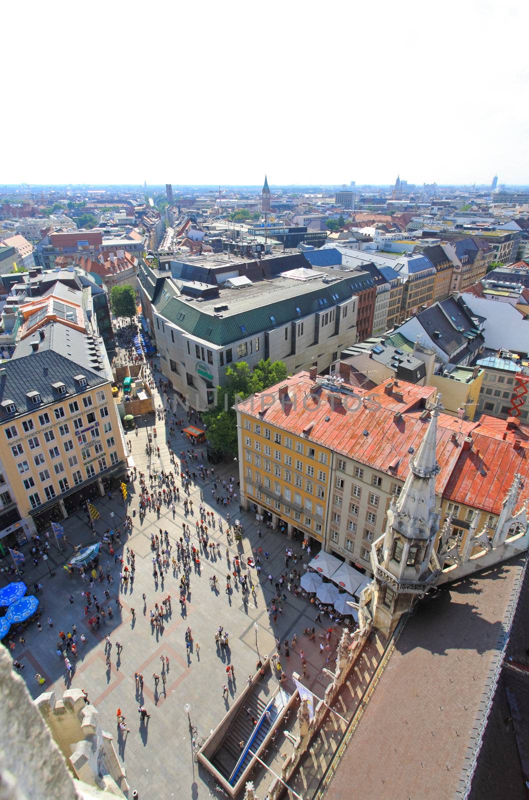 The aerial view of Munich city center from the tower of the City Hall