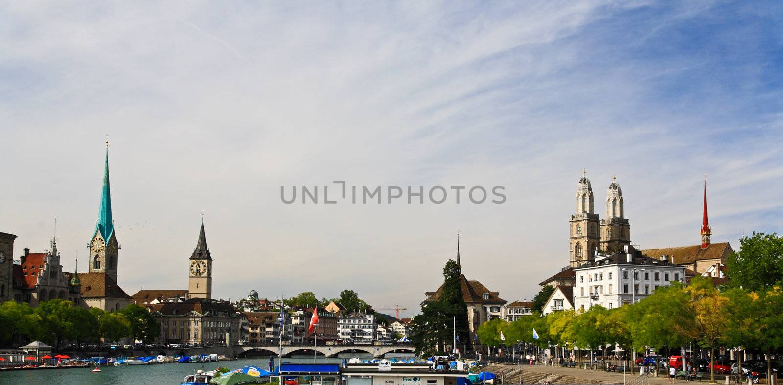 The major landmarks of Zurich cityscape Switzerland 