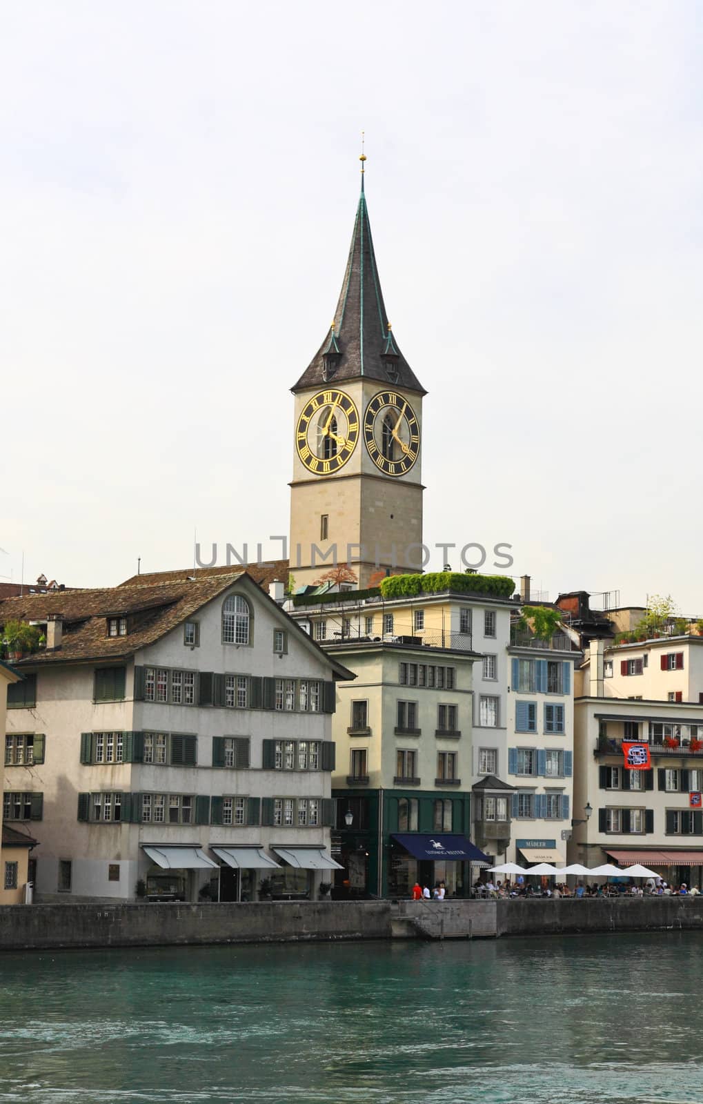 St. Peter's Church tower with Europe?s largest church clock face in Zurich 