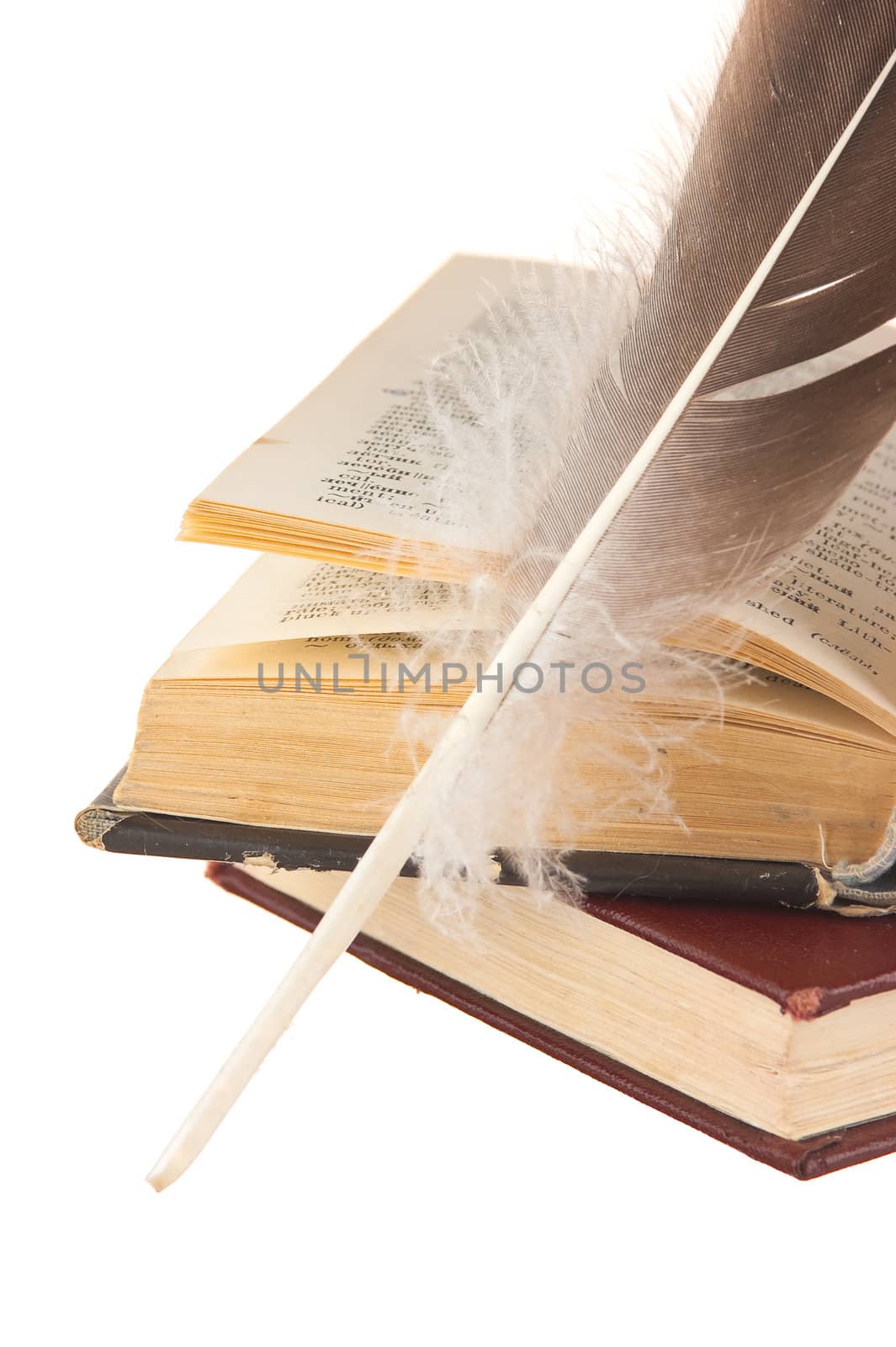Launched the book with a pen isolated on white background